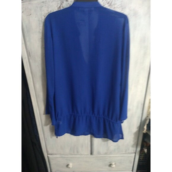 Boston Proper Sheer V-neck Embellished Long Sleeve Top Blue Classy Small - Picture 7 of 11